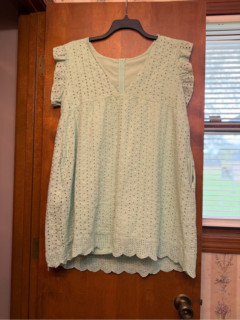 Light Mint Eyelet V-Neck Women's mini dress